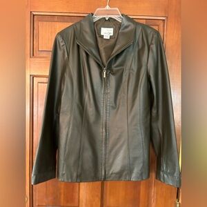 East 5th dark olive leather jacket. Size medium. Excellent like new condition